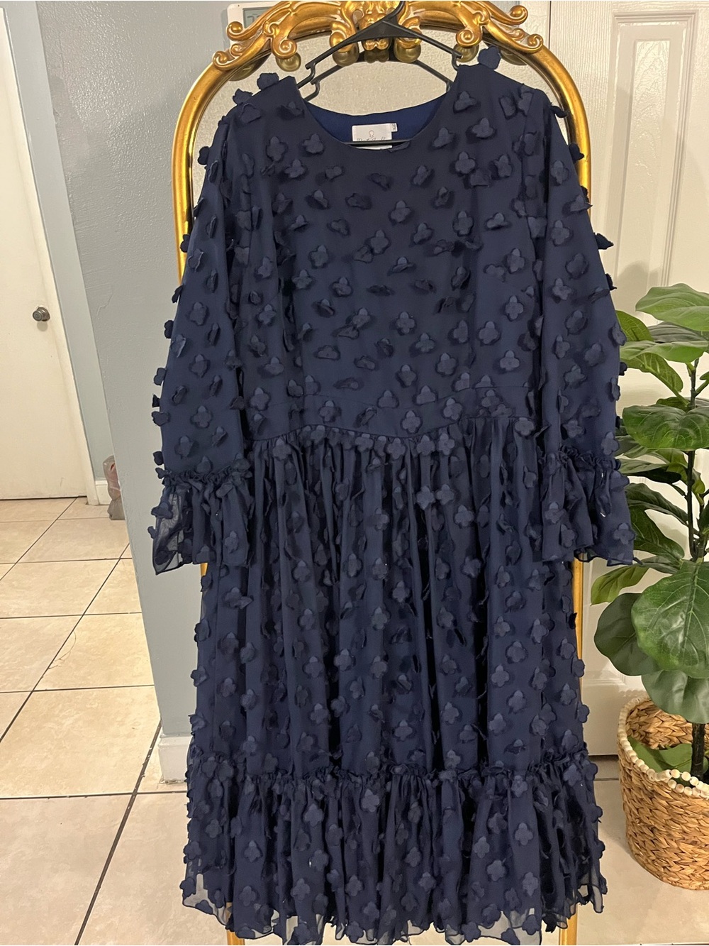 Dainty Jewells Navy Textured Appliqué Ruffle Dress - Picture 2 of 5